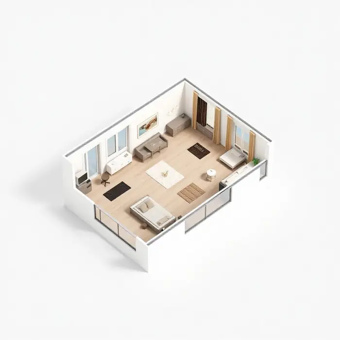 3 BHK Premium floor plan render